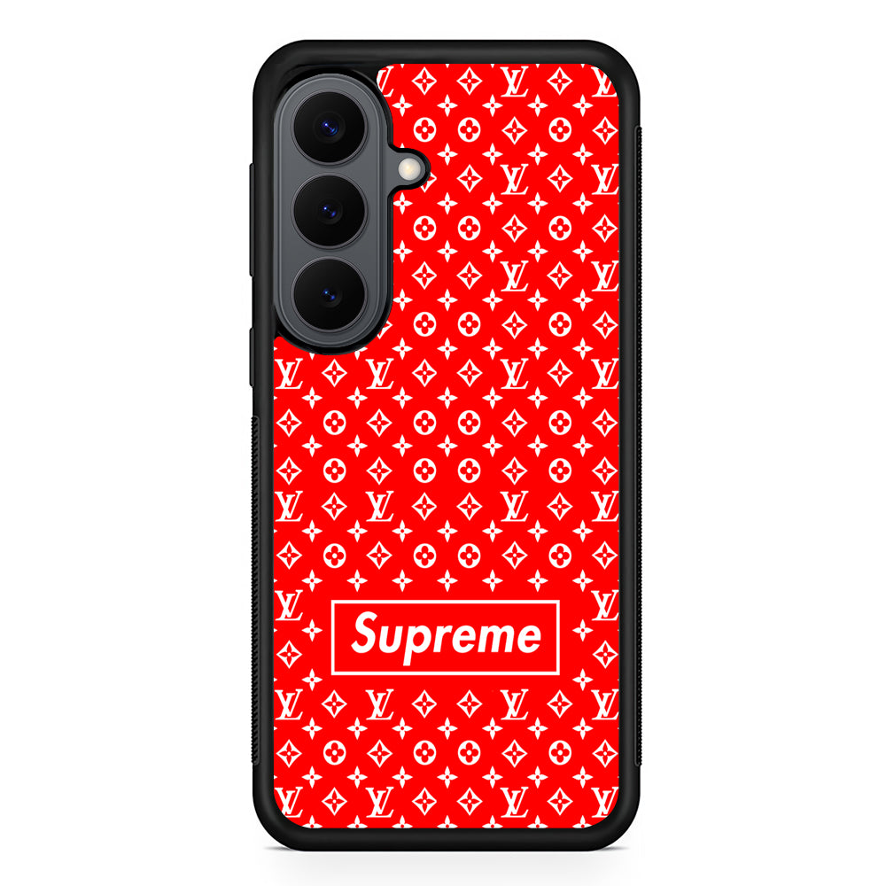 Louis Vuitton X Supreme Red Background Samsung Galaxy S26 Plus Case | Slim Rubber Case for Samsung Galaxy S26 Plus