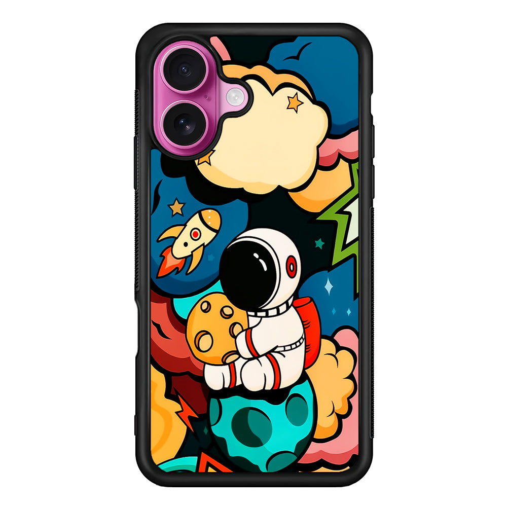 Cute Astronaut Hug The Planet iPhone 17 Case | Slim Protective Rubber Phone Cover