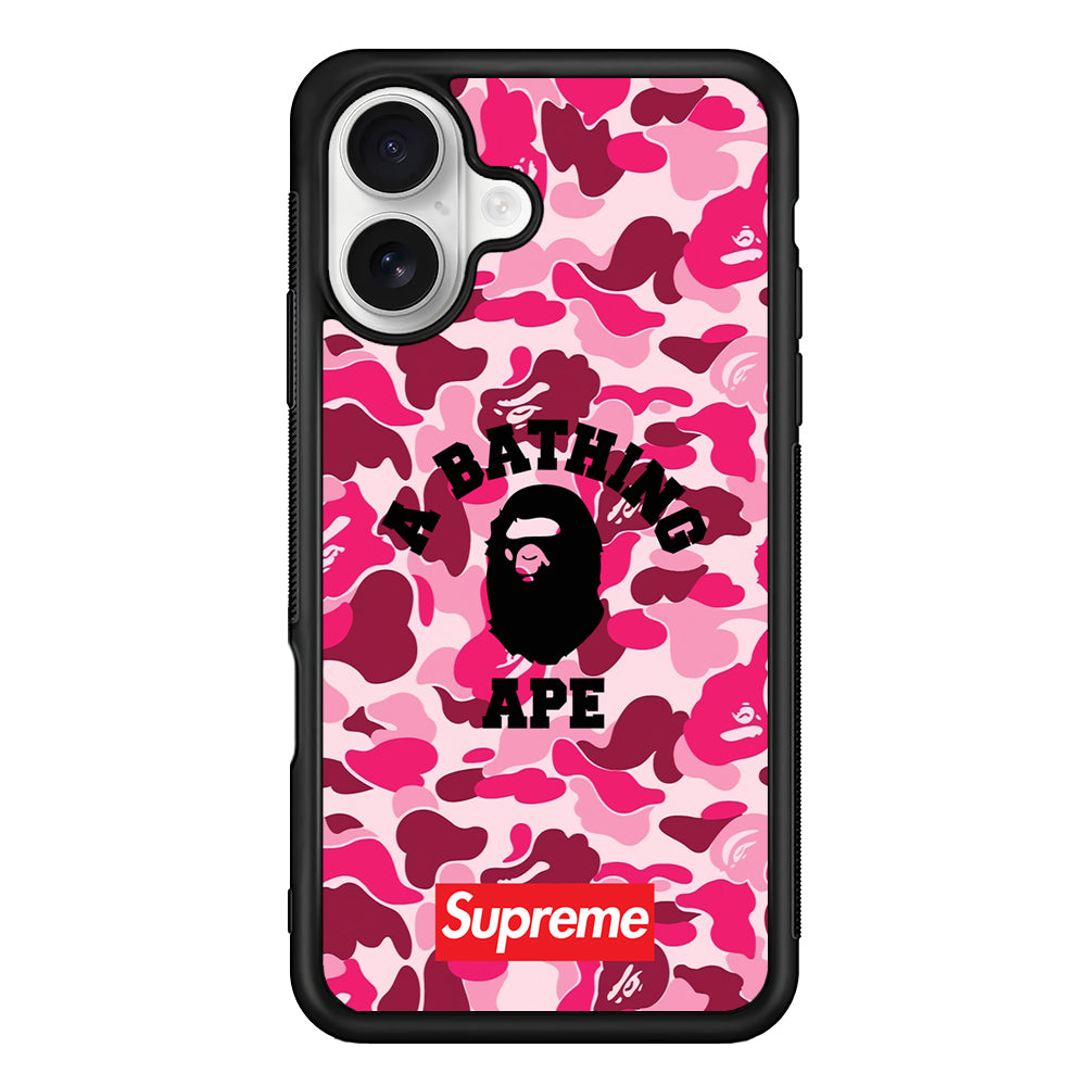 A Bathing Ape Supreme Bape Camo iPhone 16 Plus Case | Slim Rubber Case for iPhone 16 Plus
