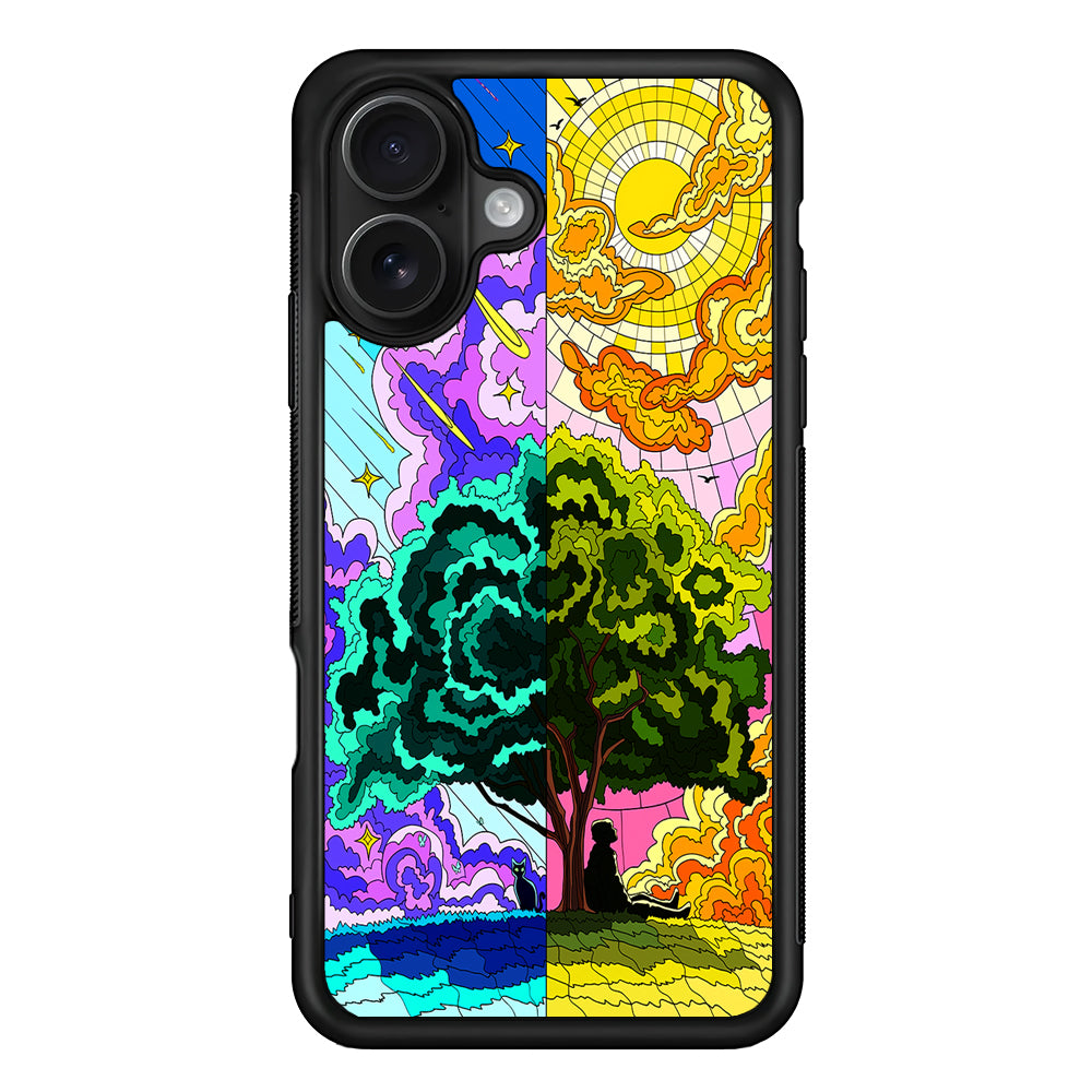 Cat and Men Under The Tree iPhone 16 Case - Oxvistore