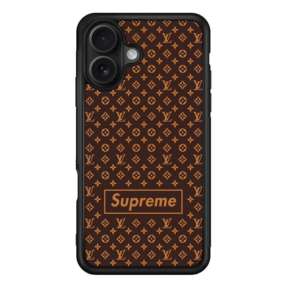 Louis Vuitton X Supreme Brown Background iPhone 16 Case | Slim Rubber Case for iPhone 16