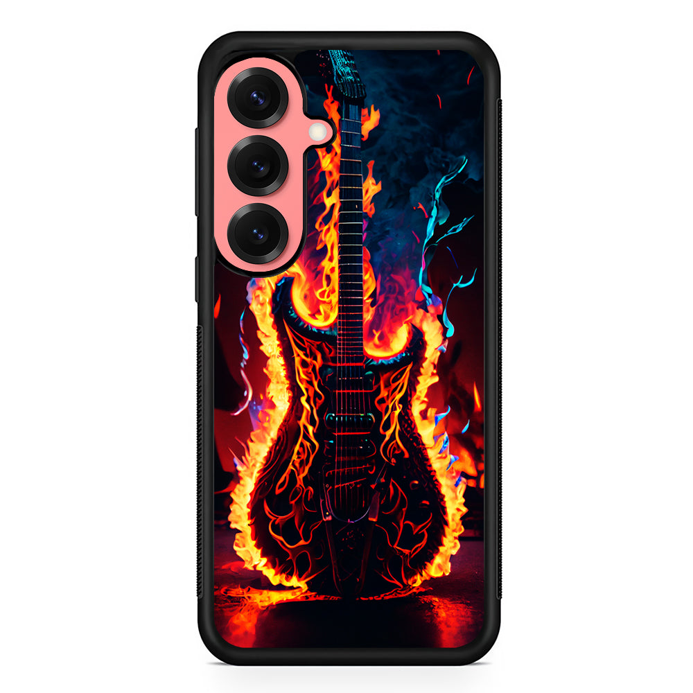 Flaming Guitar Art Samsung Galaxy S25 Case | Protective Case for Samsung Galaxy S25