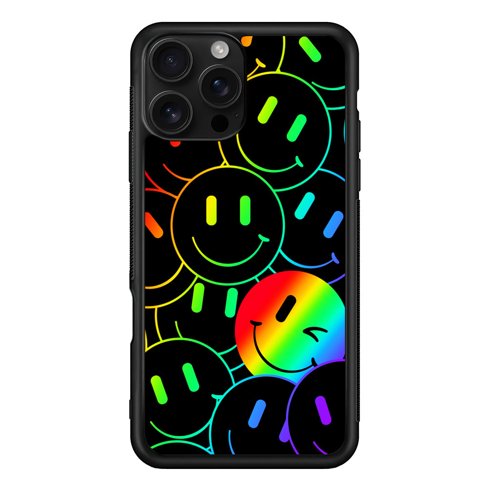 Dark Rainbow Smiley Face iPhone 16 Pro Case | Durable Protective Case for iPhone 16 Pro