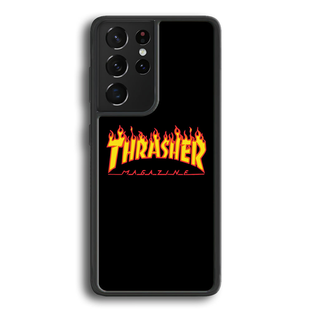 Thrasher Magazine Black Simple Fire Samsung Galaxy S24 Ultra Case | Slim Rubber Case for Samsung Galaxy S24 Ultra