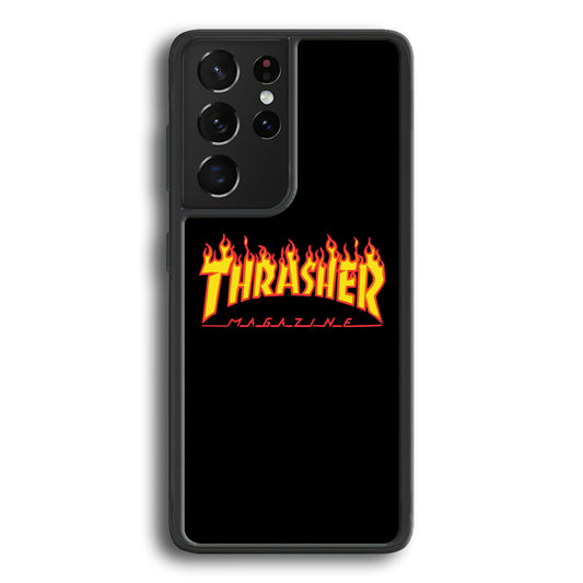Thrasher Magazine Black Simple Fire Samsung Galaxy S24 Ultra Case | Slim Rubber Case for Samsung Galaxy S24 Ultra