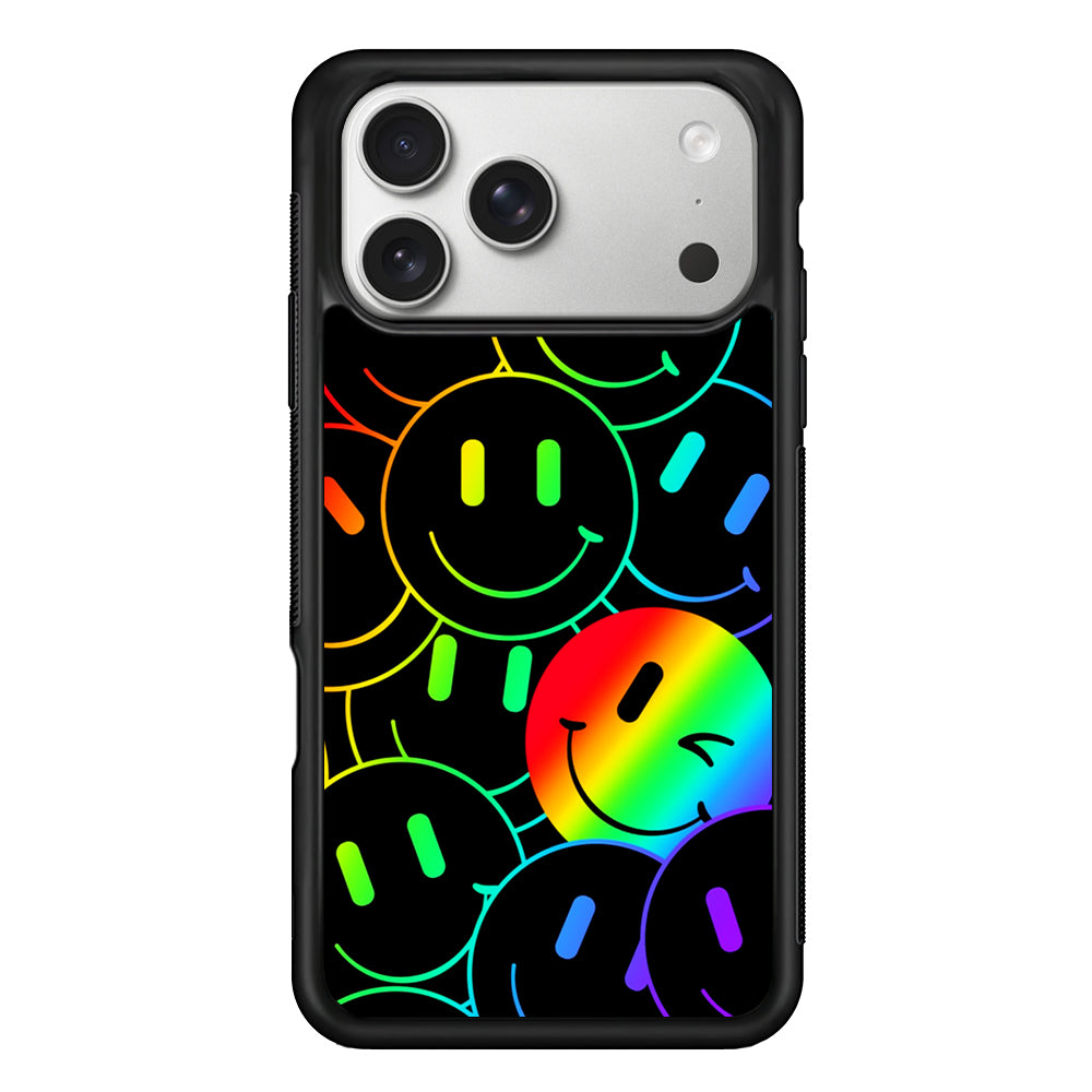 Dark Rainbow Smiley Face iPhone 17 Pro Case | Slim Rubber Case for iPhone 17 Pro
