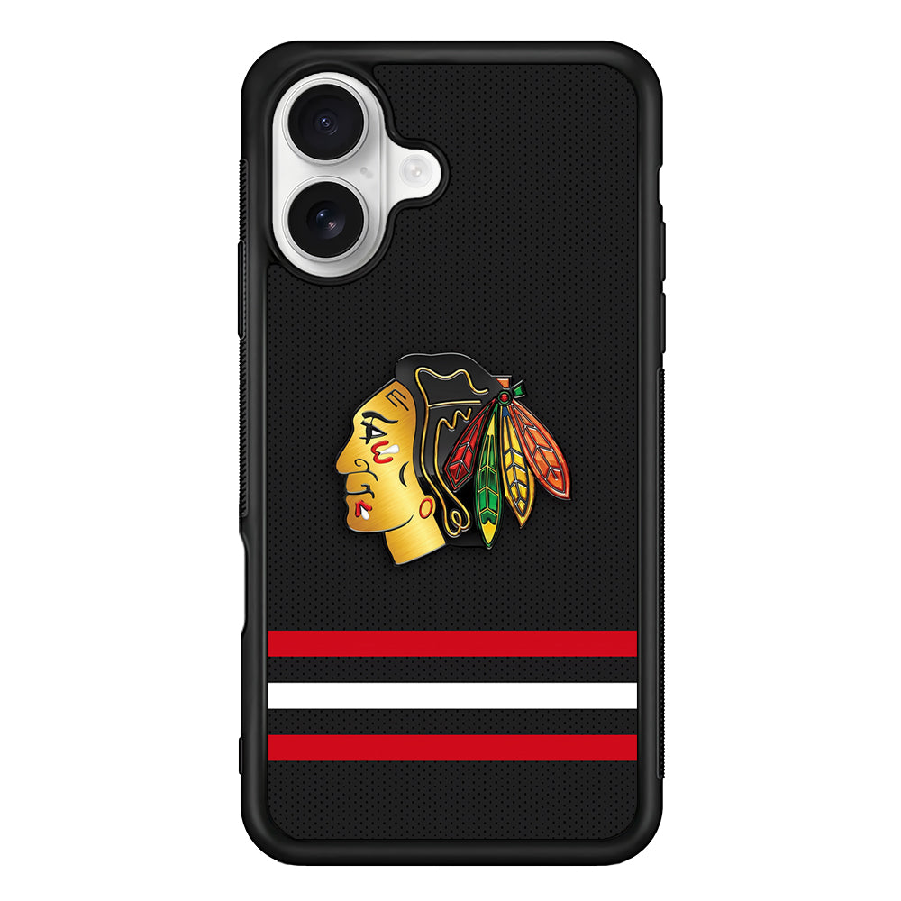 Chicago Blackhawks Pattern iPhone 16 Plus Case | Durable Protective Rubber Cover