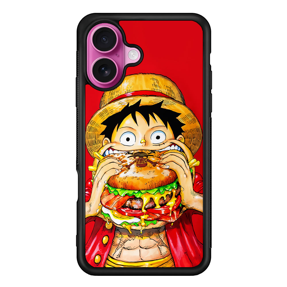 Monkey D Luffy Eating a Burger iPhone 17 Case | Slim Protective Rubber Phone Cover