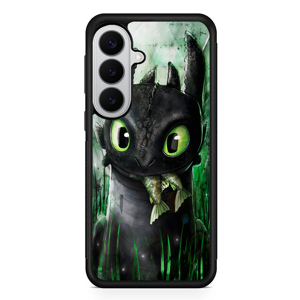 Toothless Eats Fish Samsung Galaxy S26 Case | Protective Rubber Cover