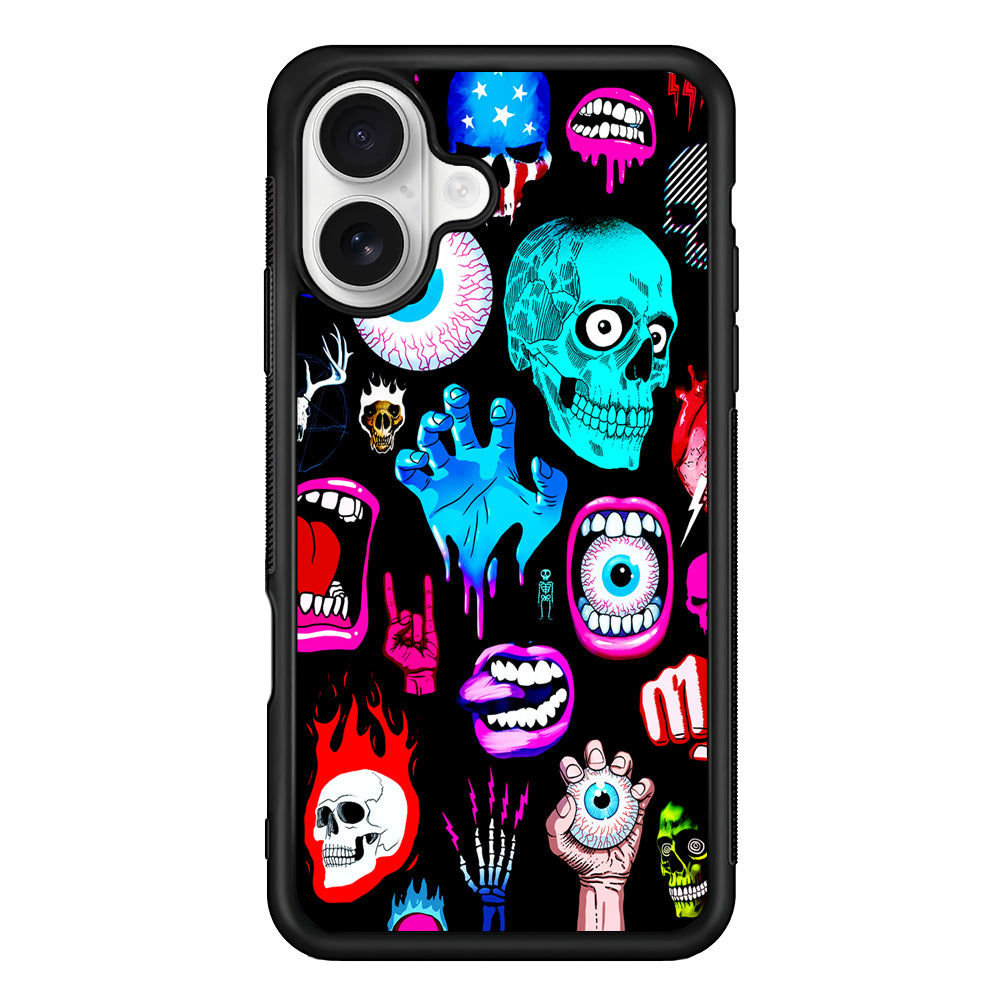 Hand Drawn Halloween Doodles iPhone 16 Plus Case | Durable Protective Rubber Cover