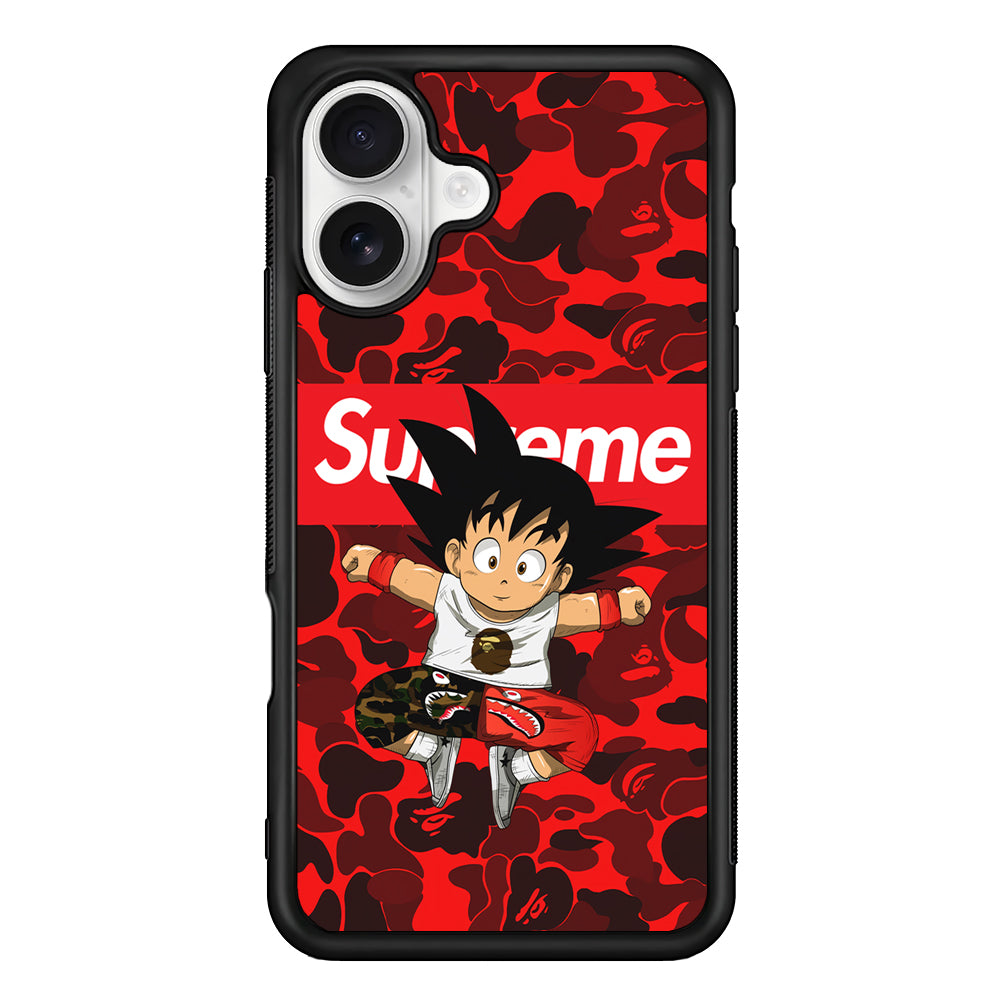 Bape Goku Red Camo Supreme iPhone 16 Plus Case | Slim Rubber Case for iPhone 16 Plus