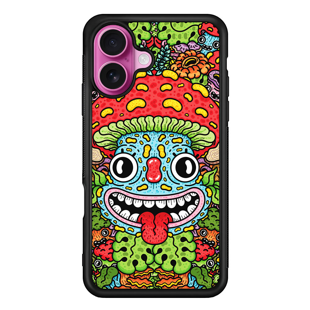 Mushroom Face Doodle iPhone 17 Case | Slim Protective Rubber Phone Cover