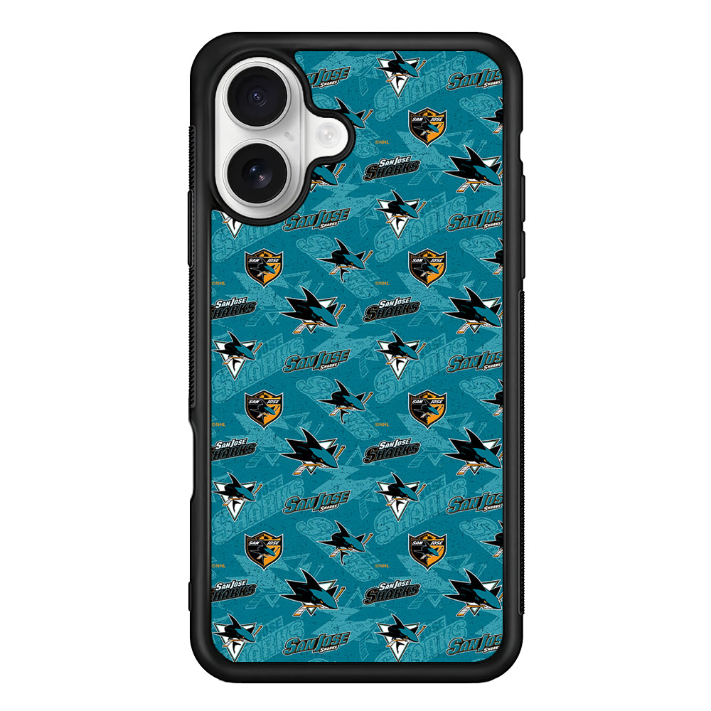 San Jose Sharks Pattern iPhone 16 Plus Case | Durable Protective Rubber Cover