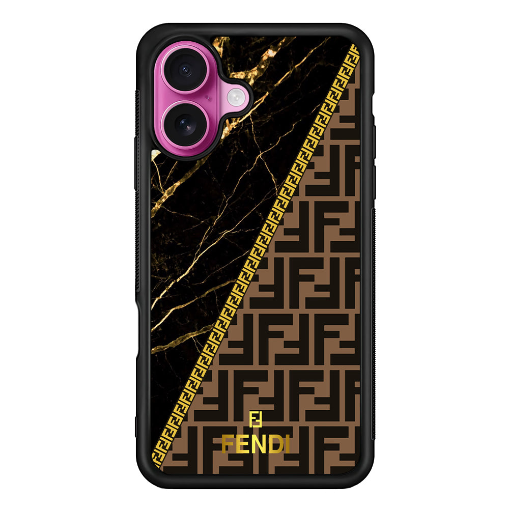 Fendi Patern Marble Gold iPhone 17 Case | Slim Rubber Case for iPhone 17