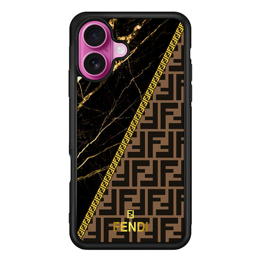 Fendi Patern Marble Gold iPhone 17 Case | Slim Rubber Case for iPhone 17