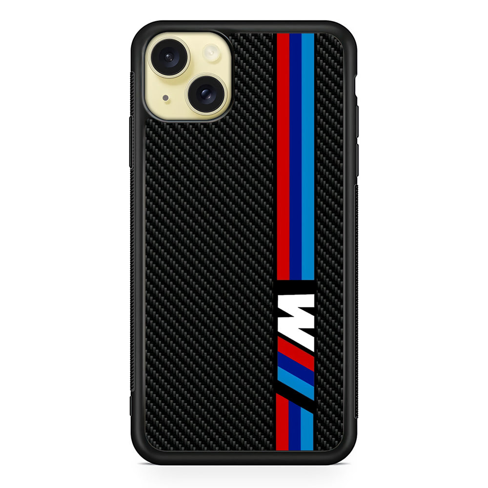 BMW M Carbon Tricolor Stripes iPhone 15 Plus Case | Slim Rubber Case for iPhone 15 Plus