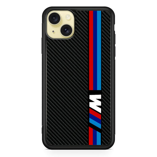BMW M Carbon Tricolor Stripes iPhone 15 Plus Case | Slim Rubber Case for iPhone 15 Plus