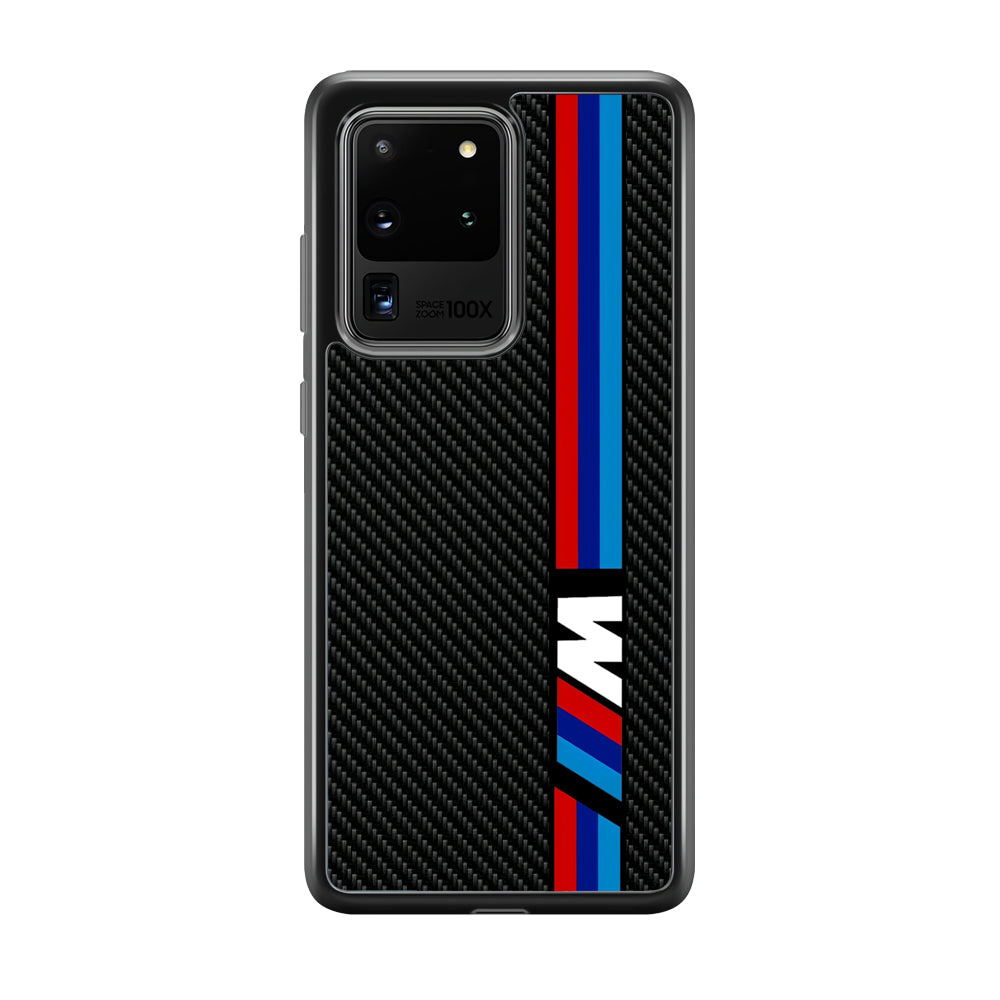 BMW M Carbon Tricolor Stripes Samsung Galaxy S20 Ultra Case | Slim Rubber Case for Samsung Galaxy S20 Ultra