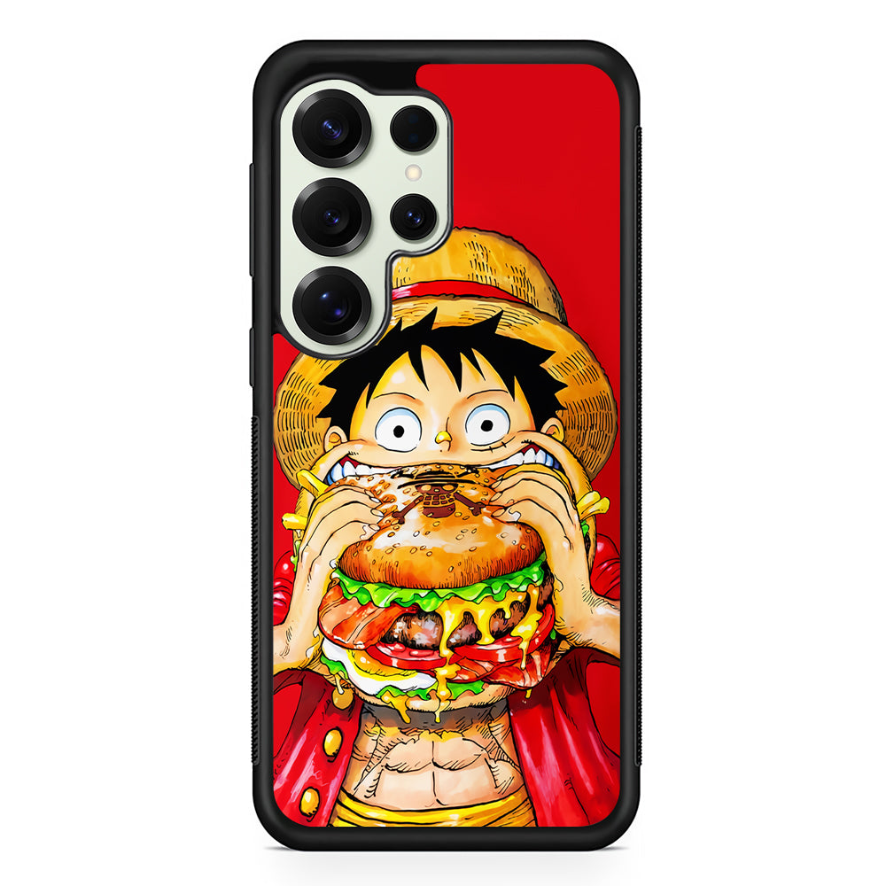 Monkey D Luffy Eating a Burger Samsung Galaxy S25 Ultra Case | Durable Rubber Case for Samsung Galaxy S25 Ultra