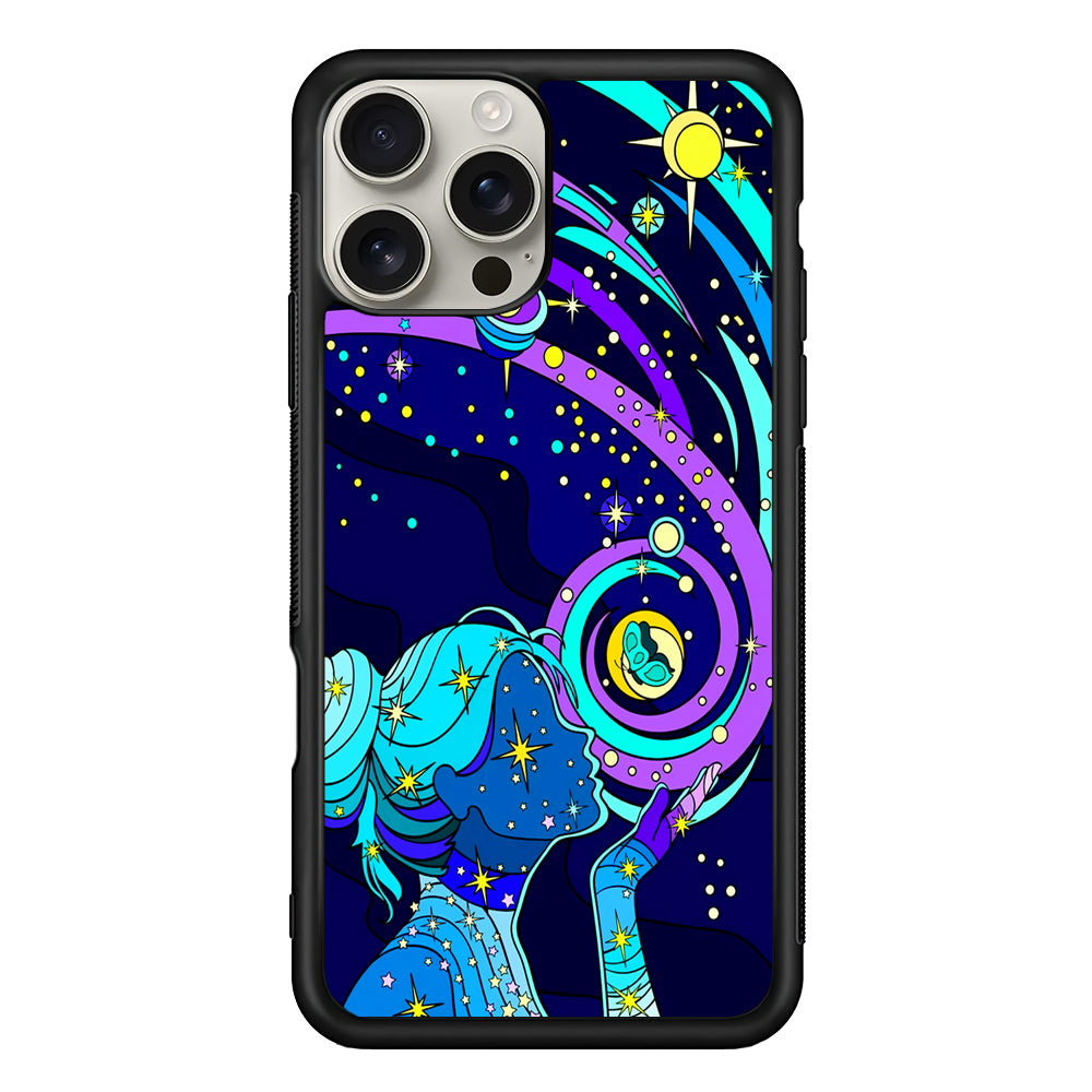 A Woman Blowing Kisses to Planets iPhone 16 Pro Max Case | Stylish Protective Case for iPhone 16 Pro Max