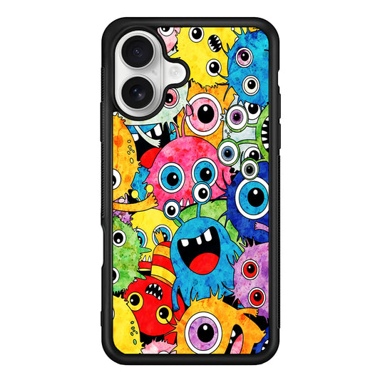 Cute Monster Doodle iPhone 16 Plus Case | Durable Protective Rubber Cover