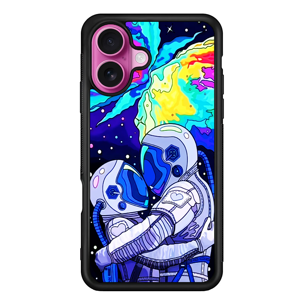 Astronaut Couple in Space iPhone 17 Case | Slim Protective Rubber Phone Cover