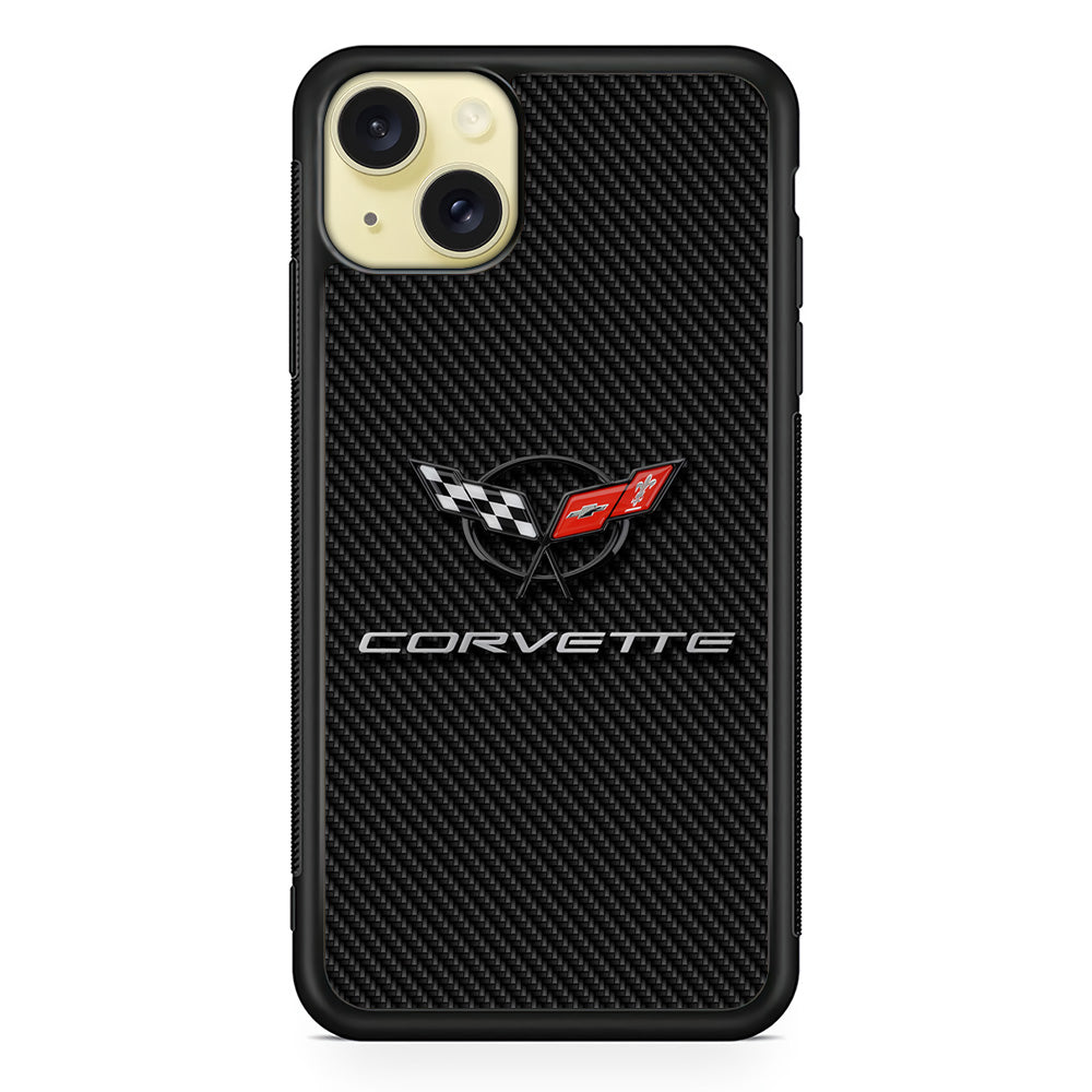 Chevrolet Corvette Logo Carbon iPhone 15 Plus Case | Slim Rubber Case for iPhone 15 Plus