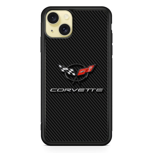 Chevrolet Corvette Logo Carbon iPhone 15 Plus Case | Slim Rubber Case for iPhone 15 Plus