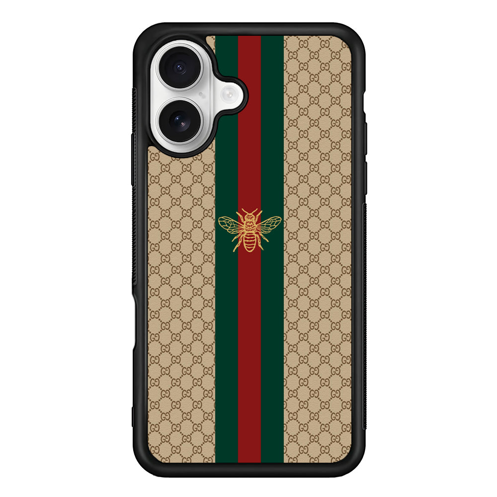 Gucci Latte Wall Stripe Bee Logo iPhone 16 Plus Case | Slim Rubber Case for iPhone 16 Plus