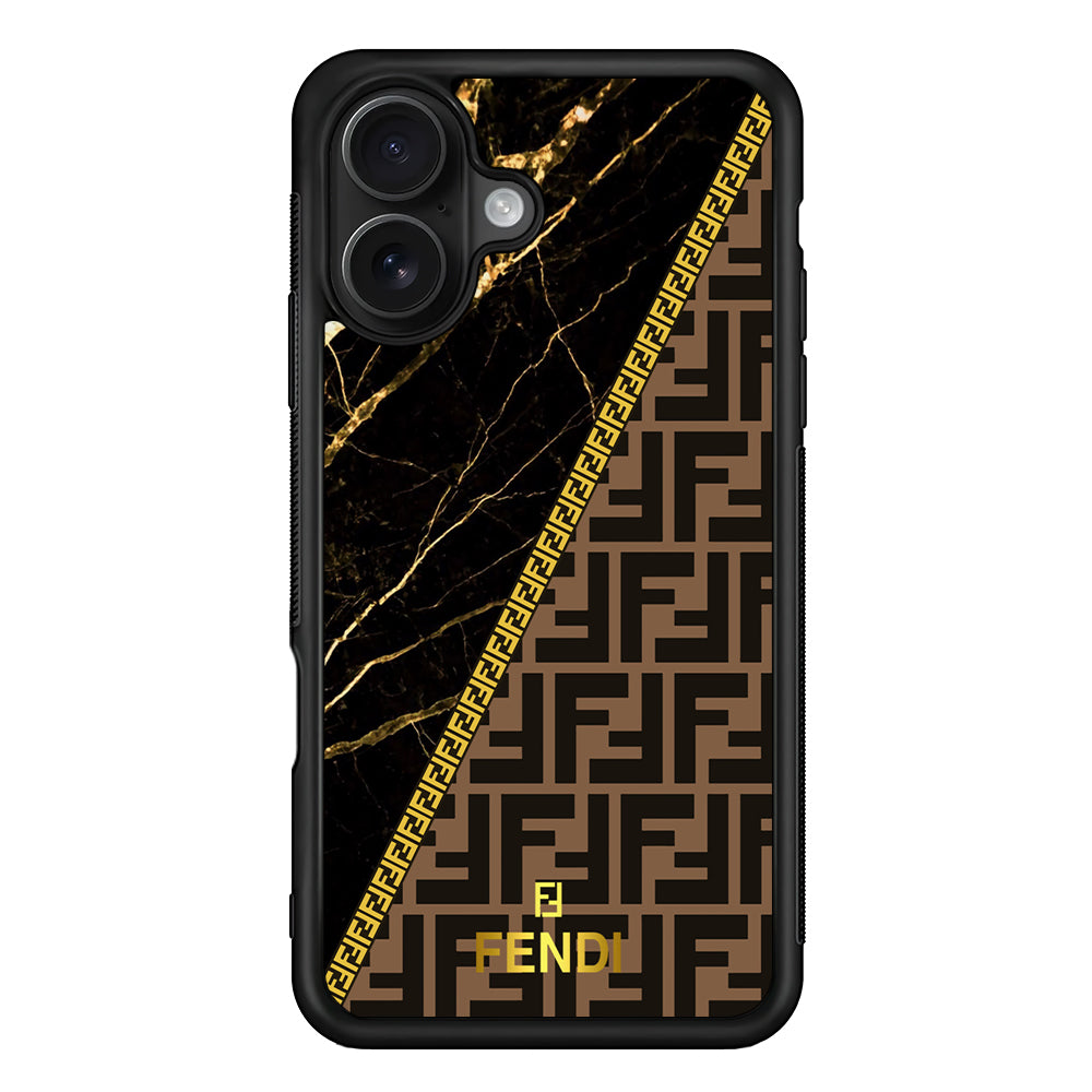 Fendi Patern Marble Gold iPhone 16 Case | Slim Rubber Case for iPhone 16