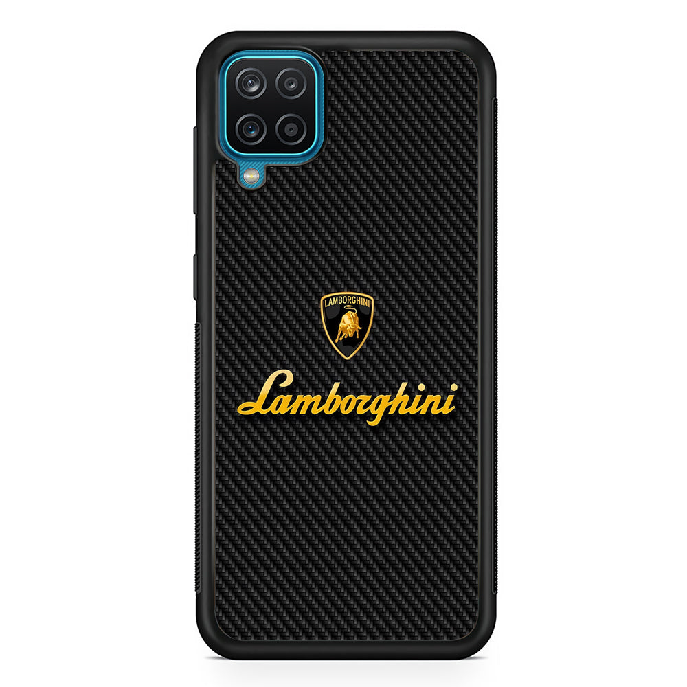 Lamborghini Black Carbon Logo Samsung Galaxy A12 Case | Slim Rubber Case for Samsung Galaxy A12
