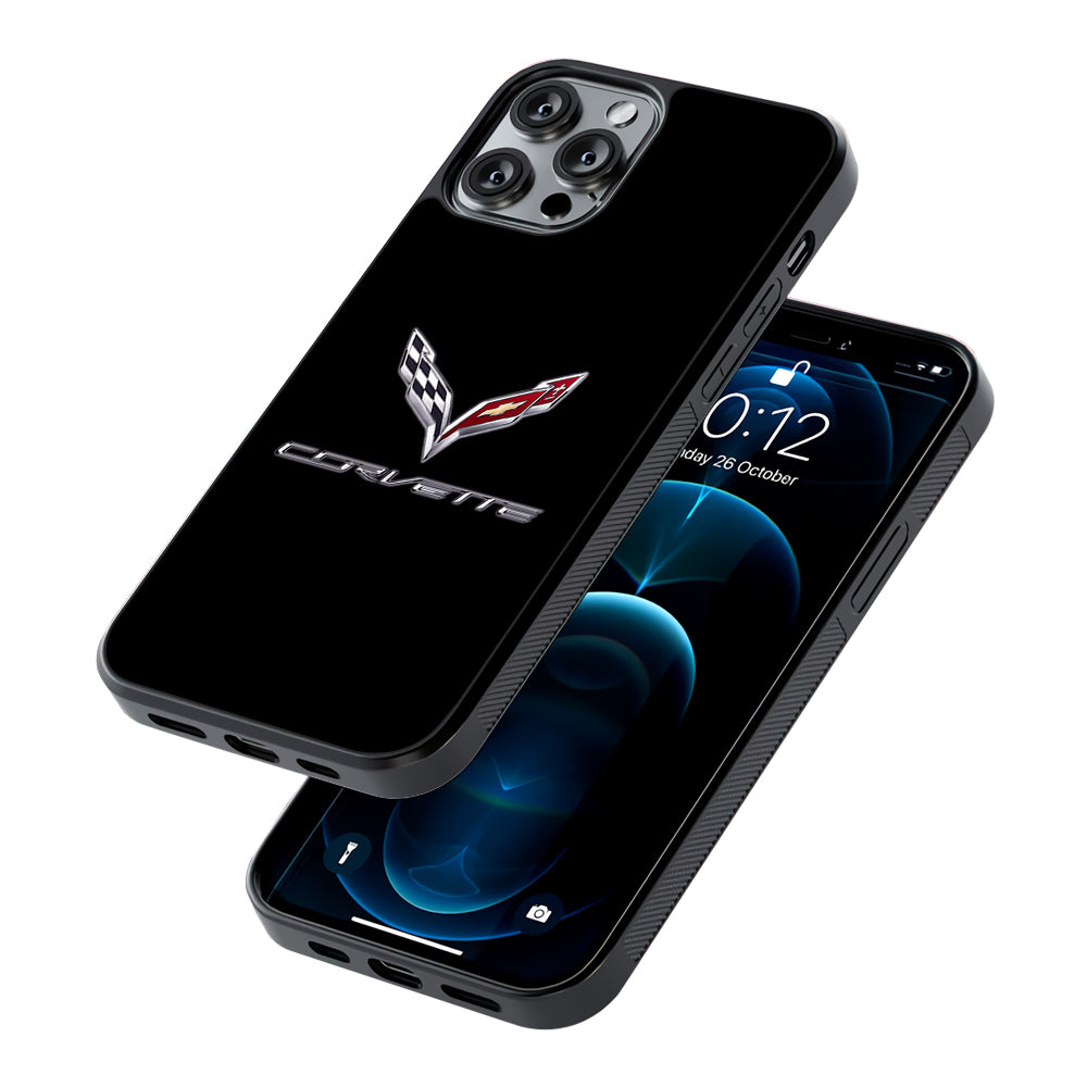 Chevrolet Corvette Logo Black 2D Rubber Phone Case | Durable Phone Case