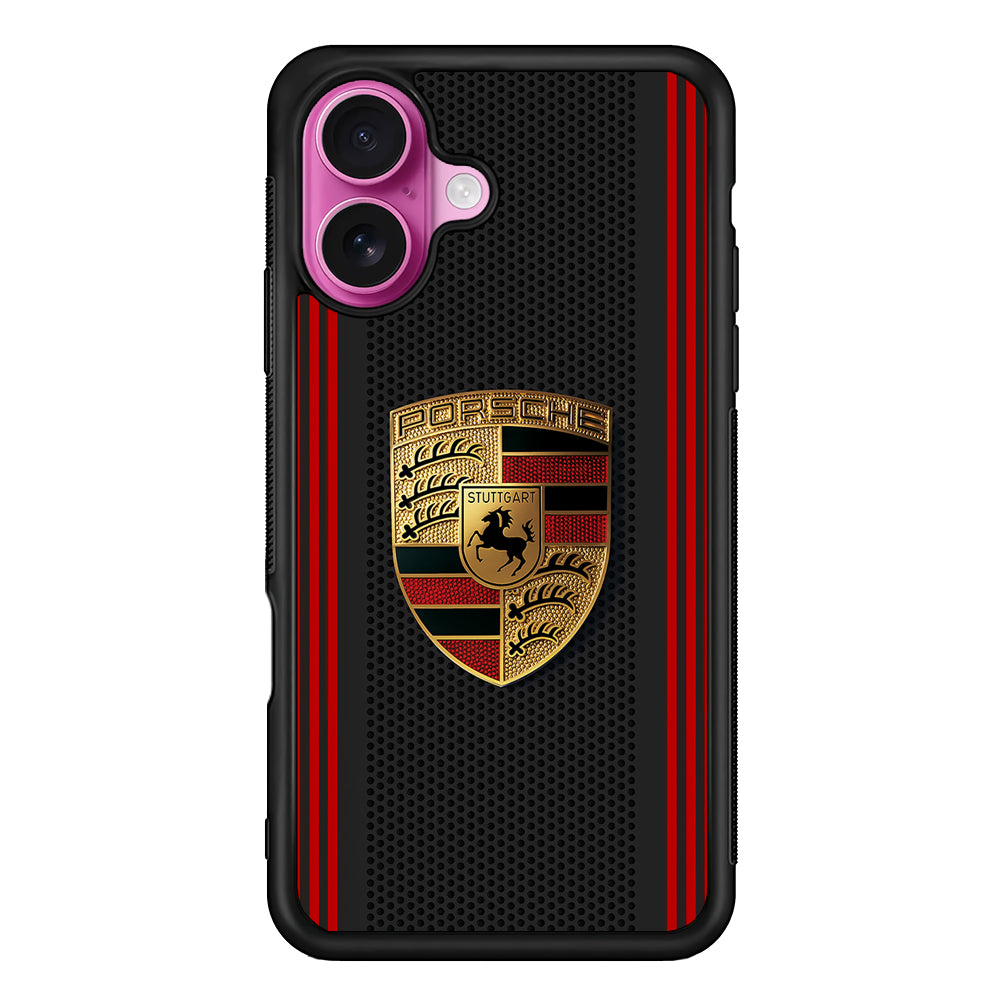 Porsche Gold Emblem iPhone 17 Case | Slim Rubber Case for iPhone 17
