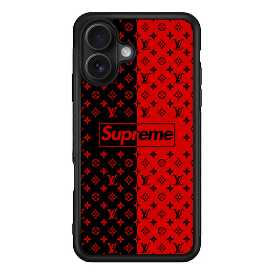 Louis Vuitton X Supreme Red Black iPhone 16 Case | Slim Rubber Case for iPhone 16