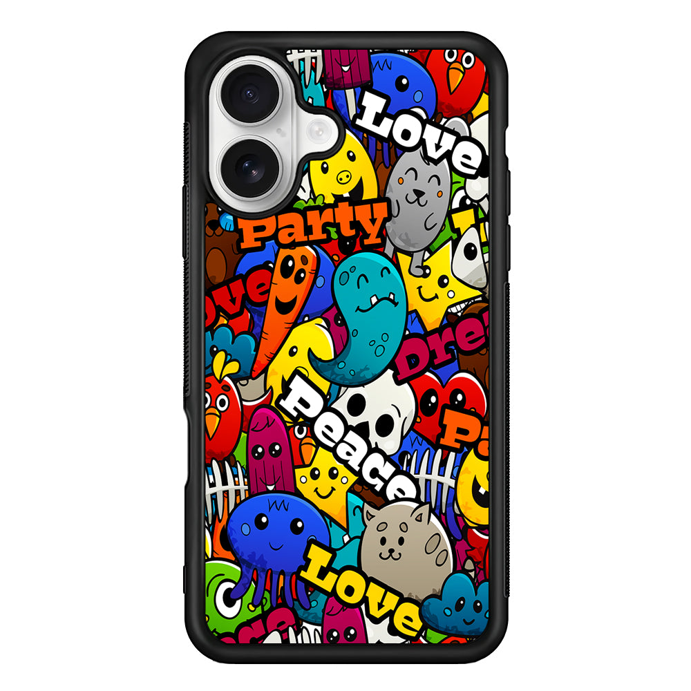 Graffiti Cartoon Abstract Doodle iPhone 16 Plus Case | Durable Protective Rubber Cover