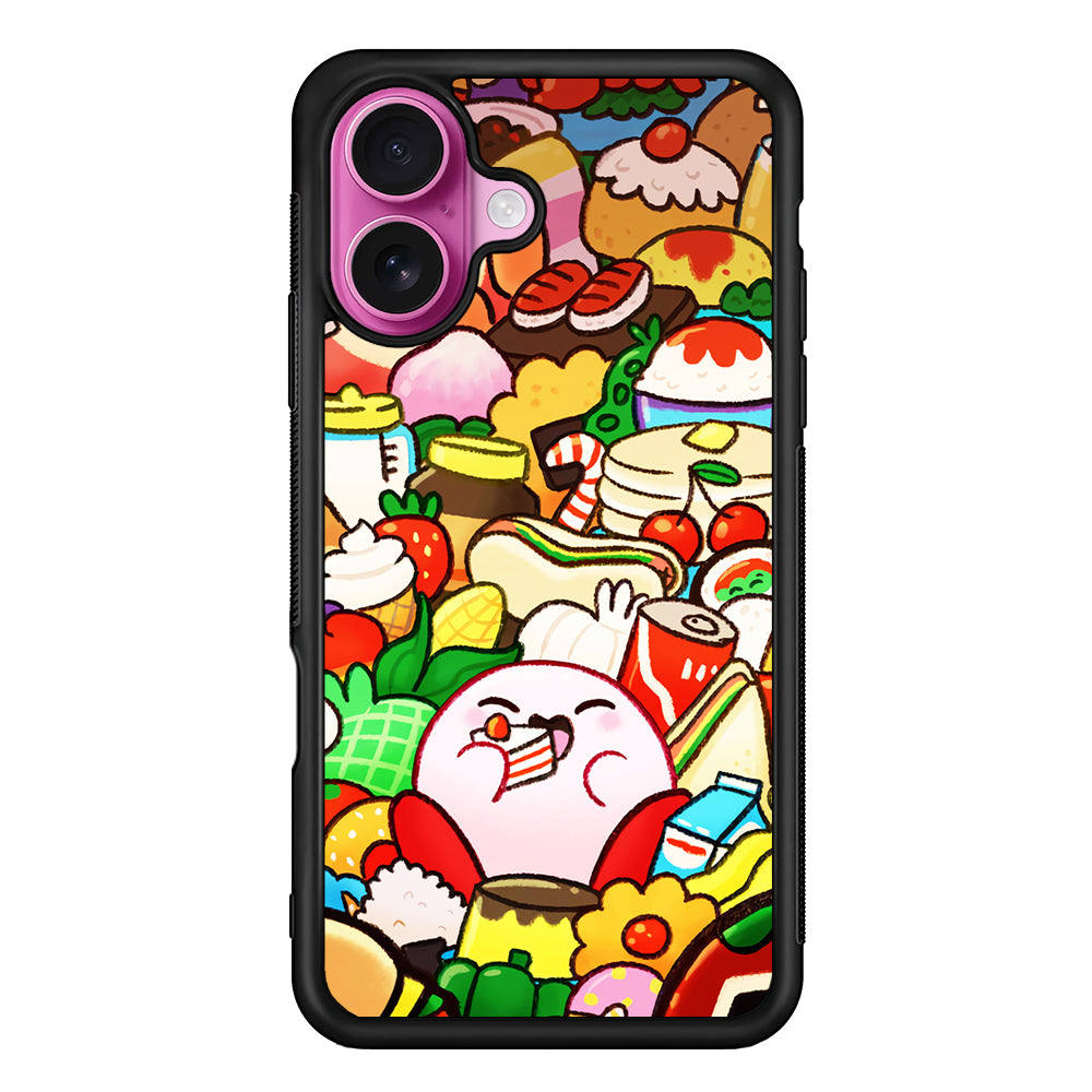 Kirby and a Stack of Food iPhone 17 Case | Slim Protective Rubber Phone Cover