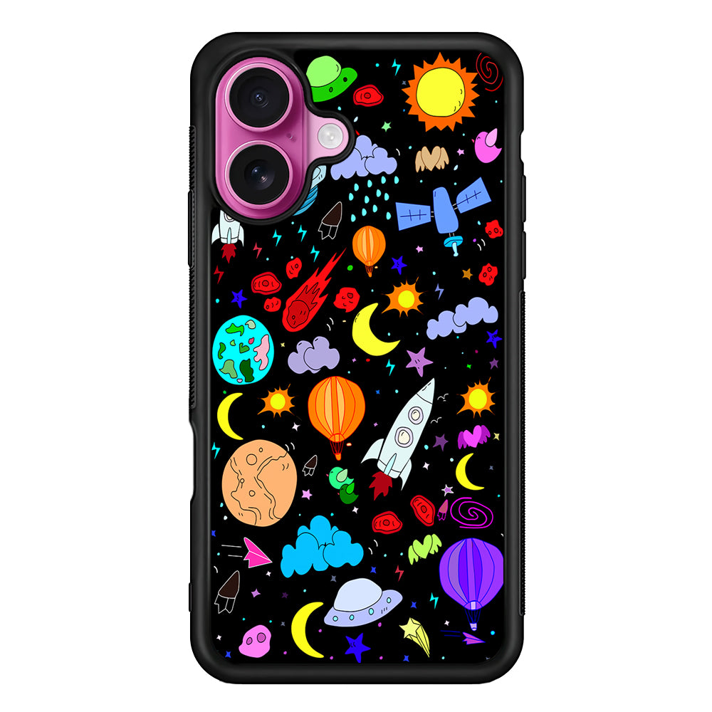 Cartoon Space Pattern iPhone 17 Case | Slim Protective Rubber Phone Cover