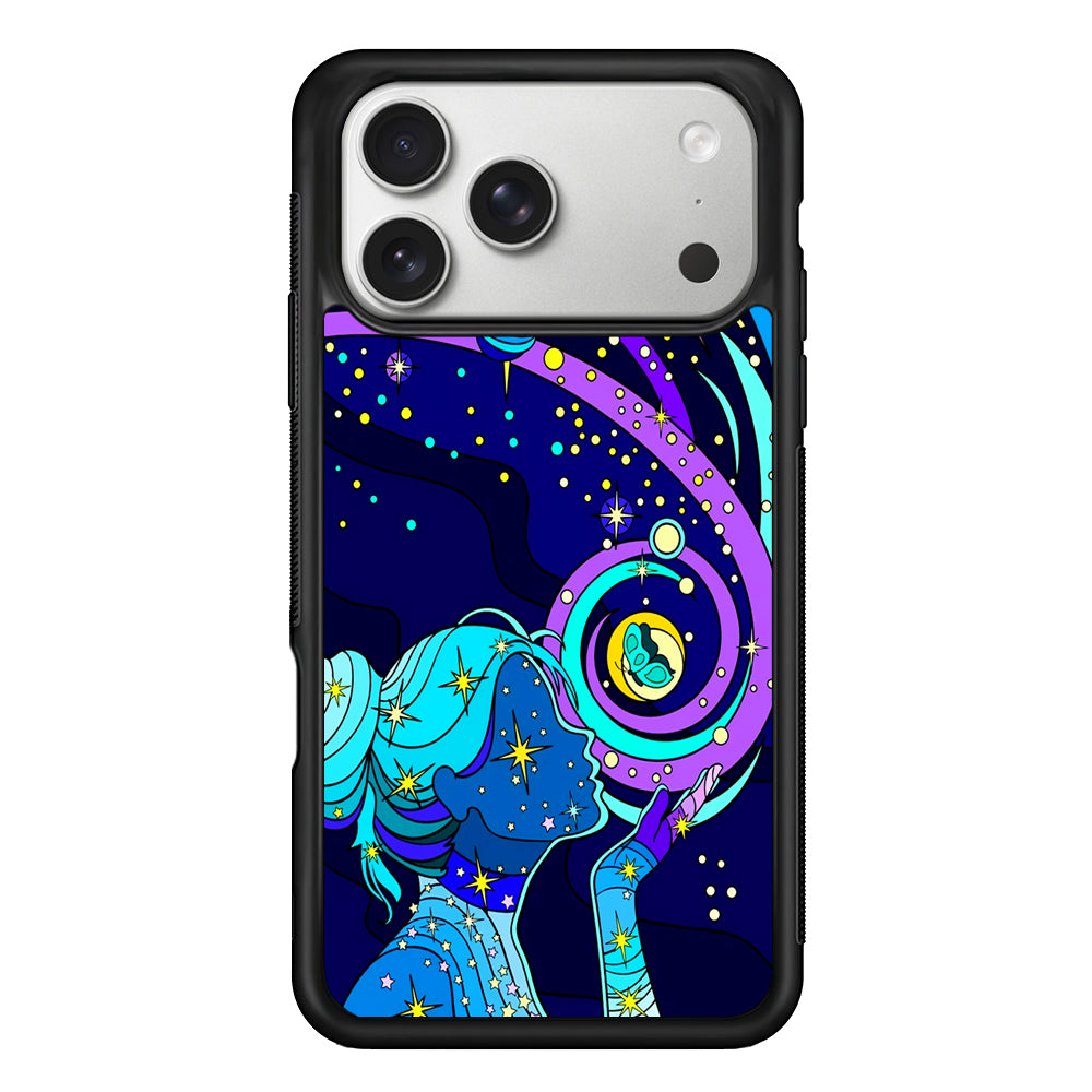 A Woman Blowing Kisses to Planets iPhone 17 Pro Case | Slim Rubber Case for iPhone 17 Pro