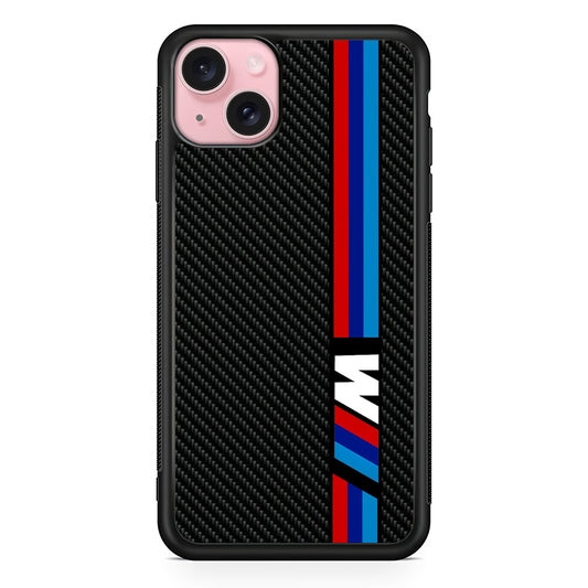 BMW M Carbon Tricolor Stripes iPhone 15 Case | Slim Rubber Case for iPhone 15