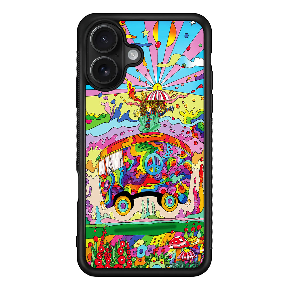 Hippie Trippy Van Rainbow iPhone 16 Case - Oxvistore