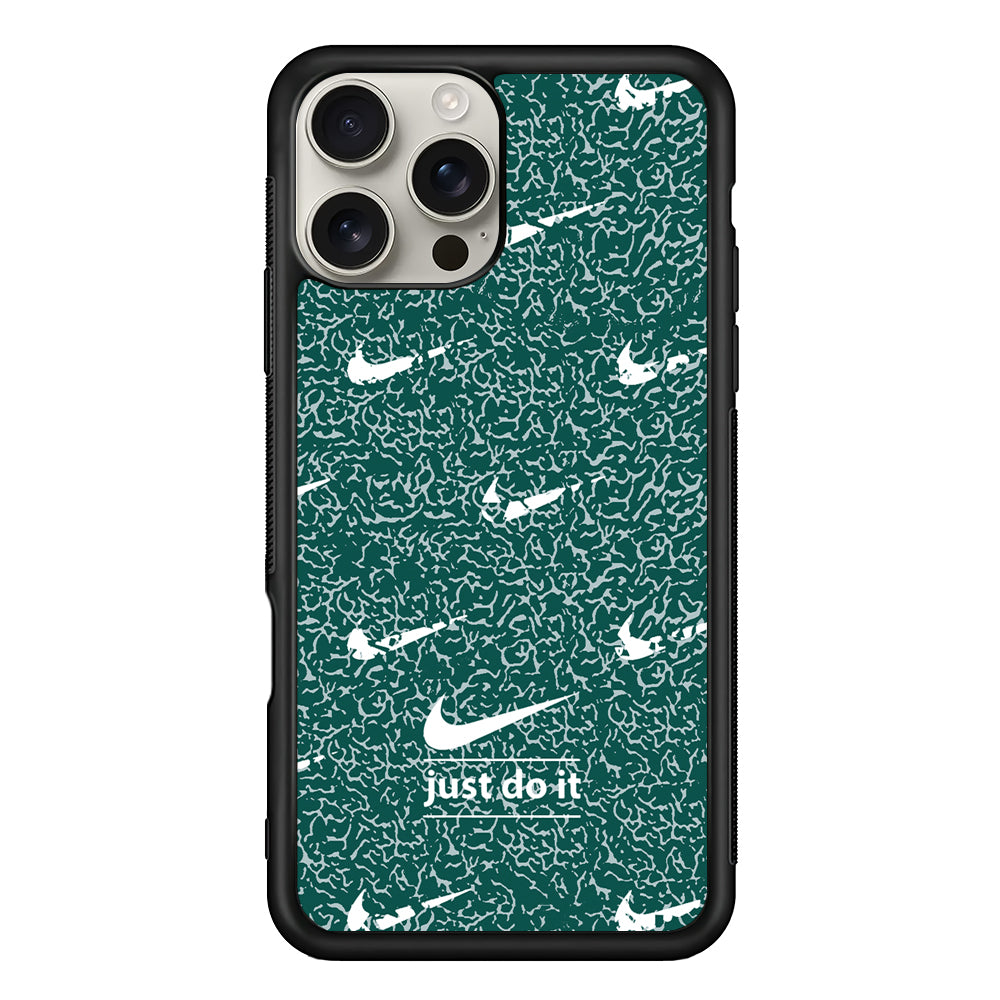 Nike White in Green Patern iPhone 16 Pro Max Case | Durable Everyday Protective Cover
