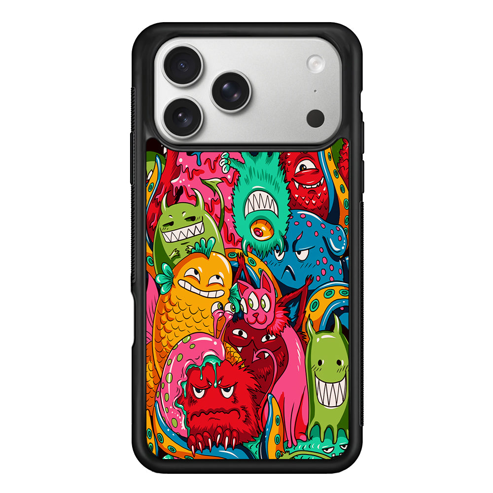 The Cute Monster Gathering Doodle iPhone 17 Pro Case | Slim Rubber Case for iPhone 17 Pro
