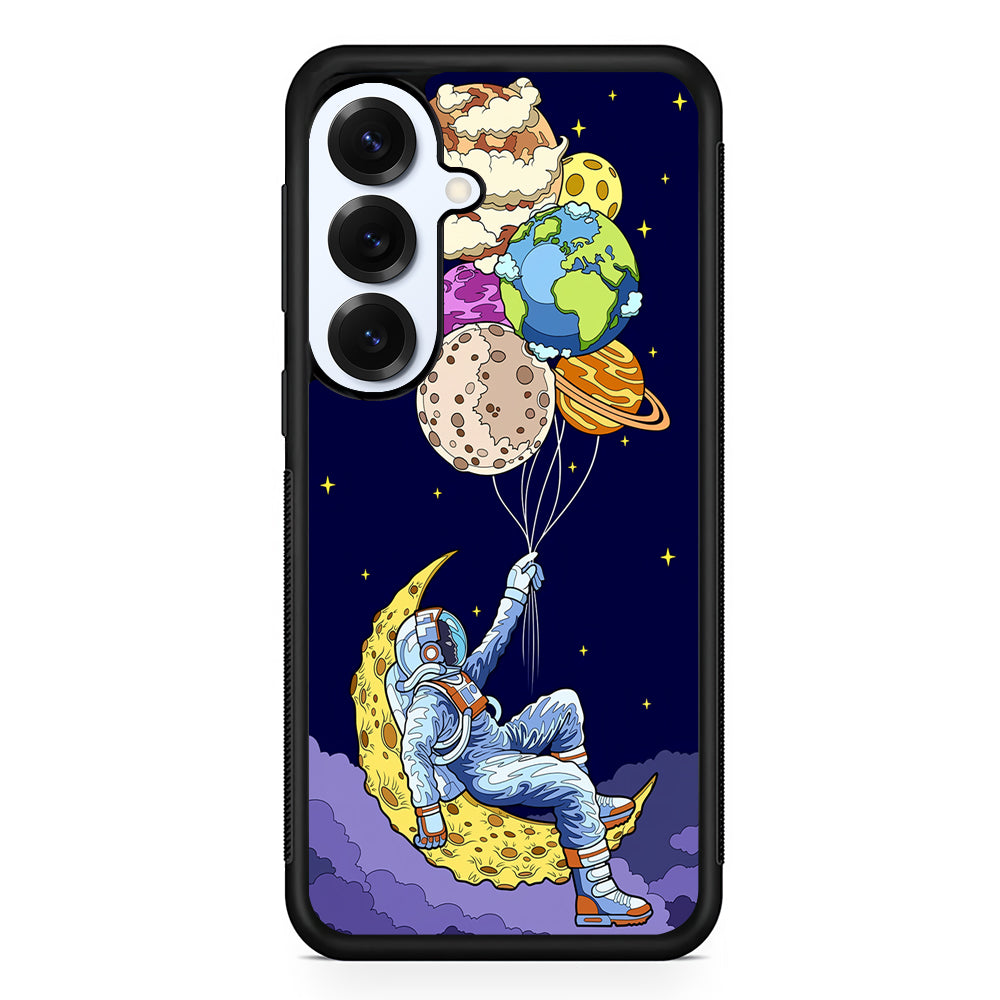 Astronaut Relaxing Holding Planet Samsung Galaxy S25 Plus Case | Slim Rubber Cover for Samsung Galaxy S25 Plus