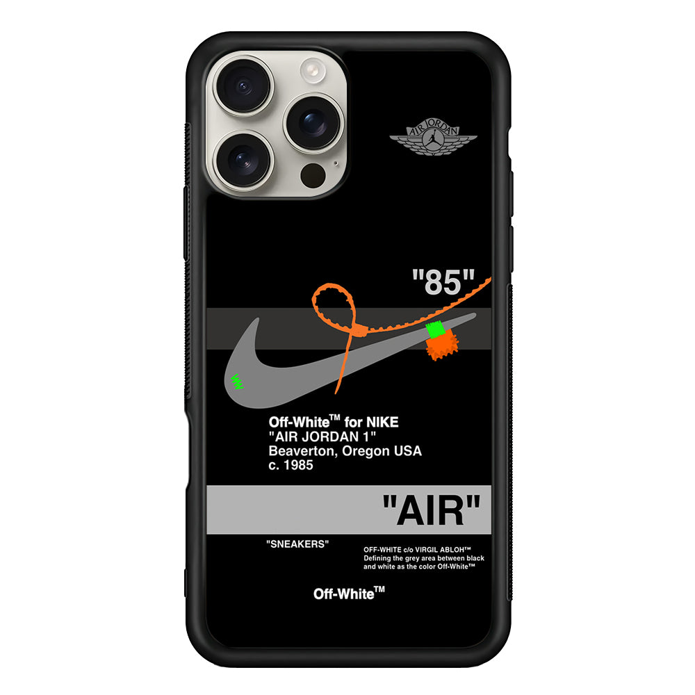 Off White x Nike Air Jordan Black iPhone 16 Pro Max Case | Slim Rubber Case for iPhone 16 Pro Max
