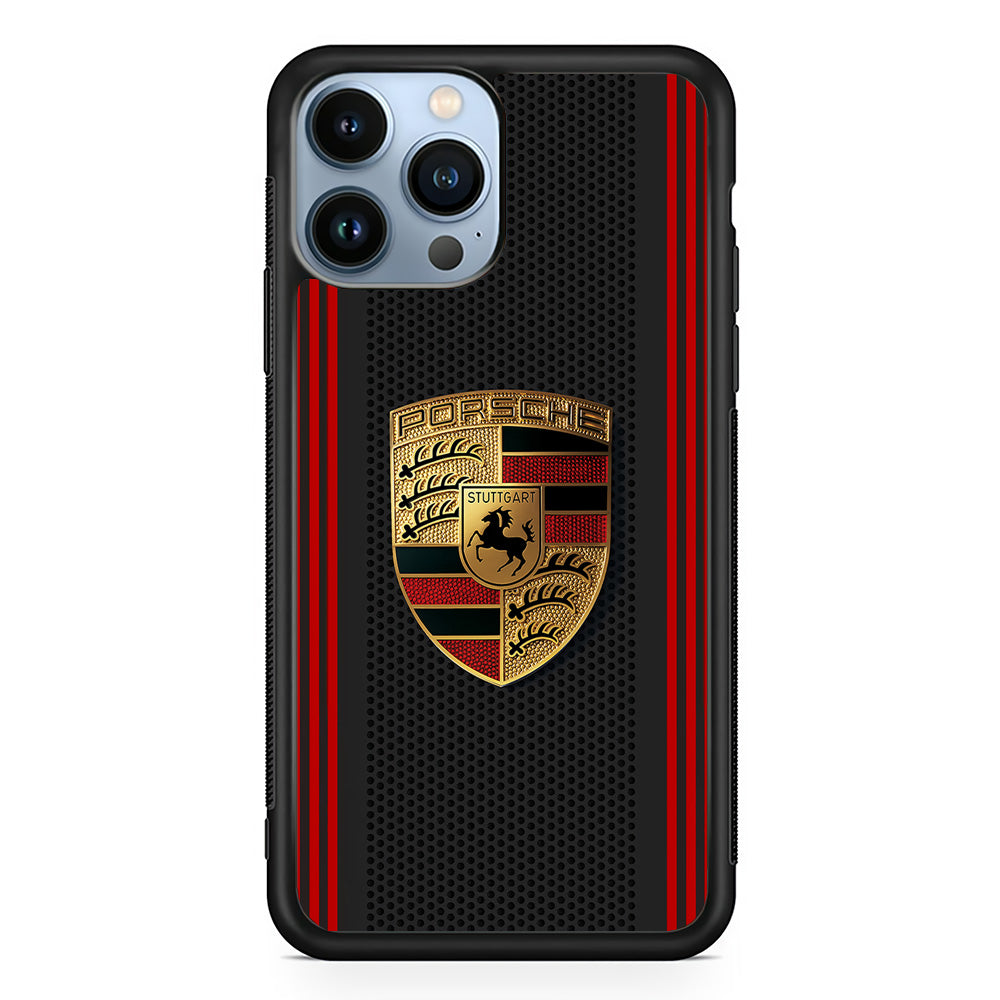 Porsche Gold Emblem iPhone 15 Pro Max Case | Slim Rubber Case for iPhone 15 Pro Max