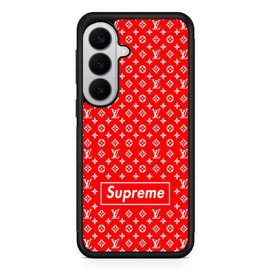 Louis Vuitton X Supreme Red Background Samsung Galaxy S26 Case | Slim Rubber Case for Samsung Galaxy S26
