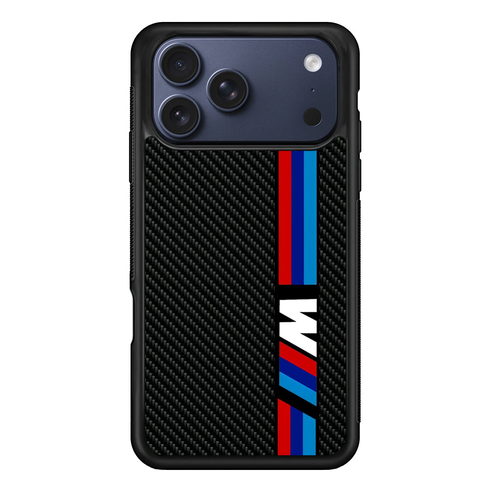 BMW M Carbon Tricolor Stripes iPhone 17 Pro Max Case | Slim Rubber Case for iPhone 17 Pro Max