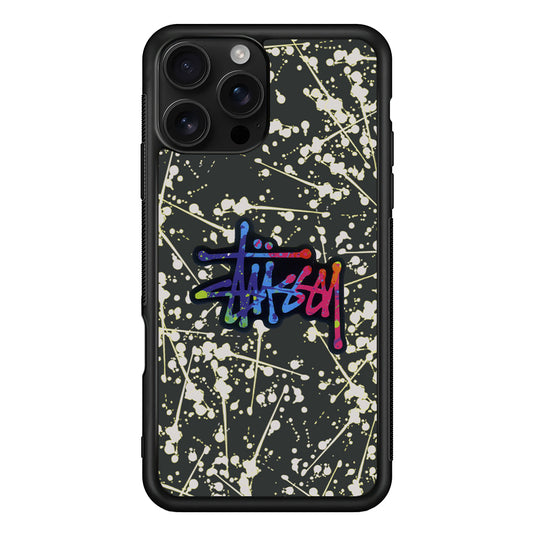 Stussy Splash Grey iPhone 16 Pro Case | Slim Rubber Case for iPhone 16 Pro