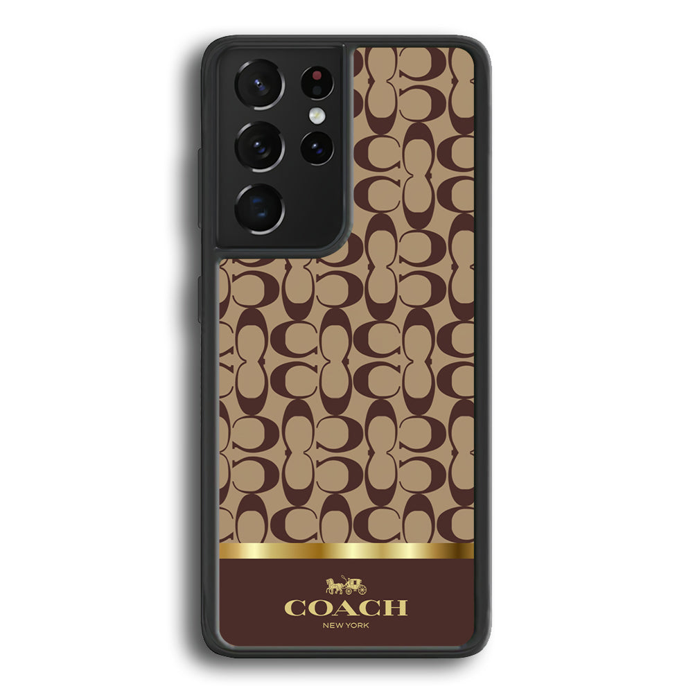 Coach Brown Gold Line Samsung Galaxy S24 Ultra Case | Slim Rubber Case for Samsung Galaxy S24 Ultra