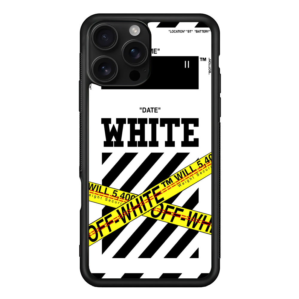 Off White Warning Line iPhone 16 Pro Case | Slim Rubber Case for iPhone 16 Pro